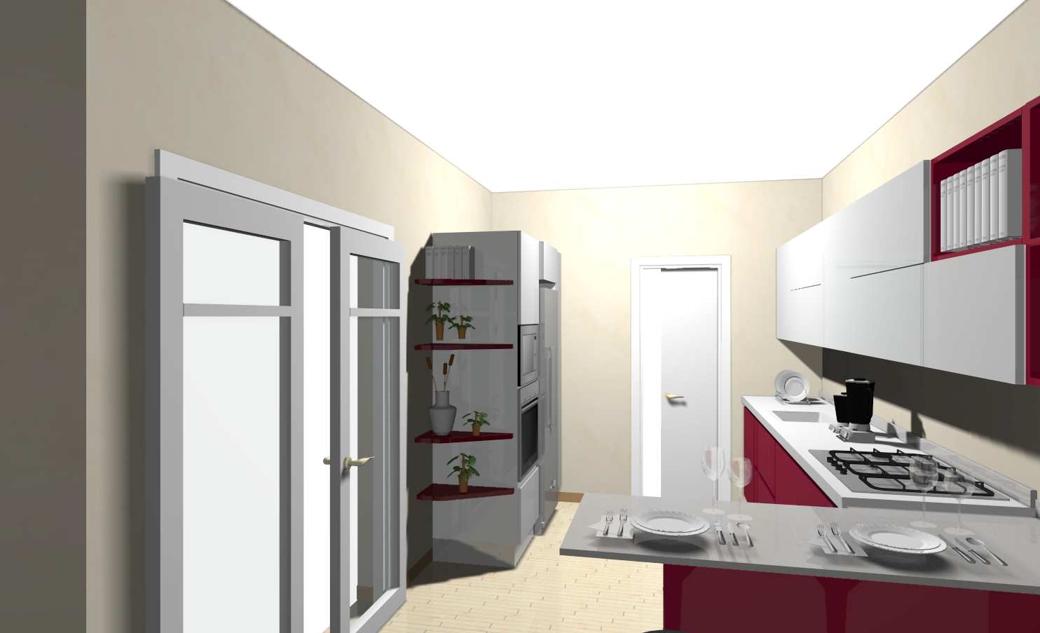 Cucina Extra laccato rosso e bianco lucido 